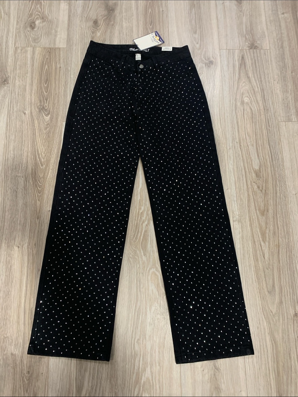 Blue Asphalt Black Rhinestone Embellished Pants
